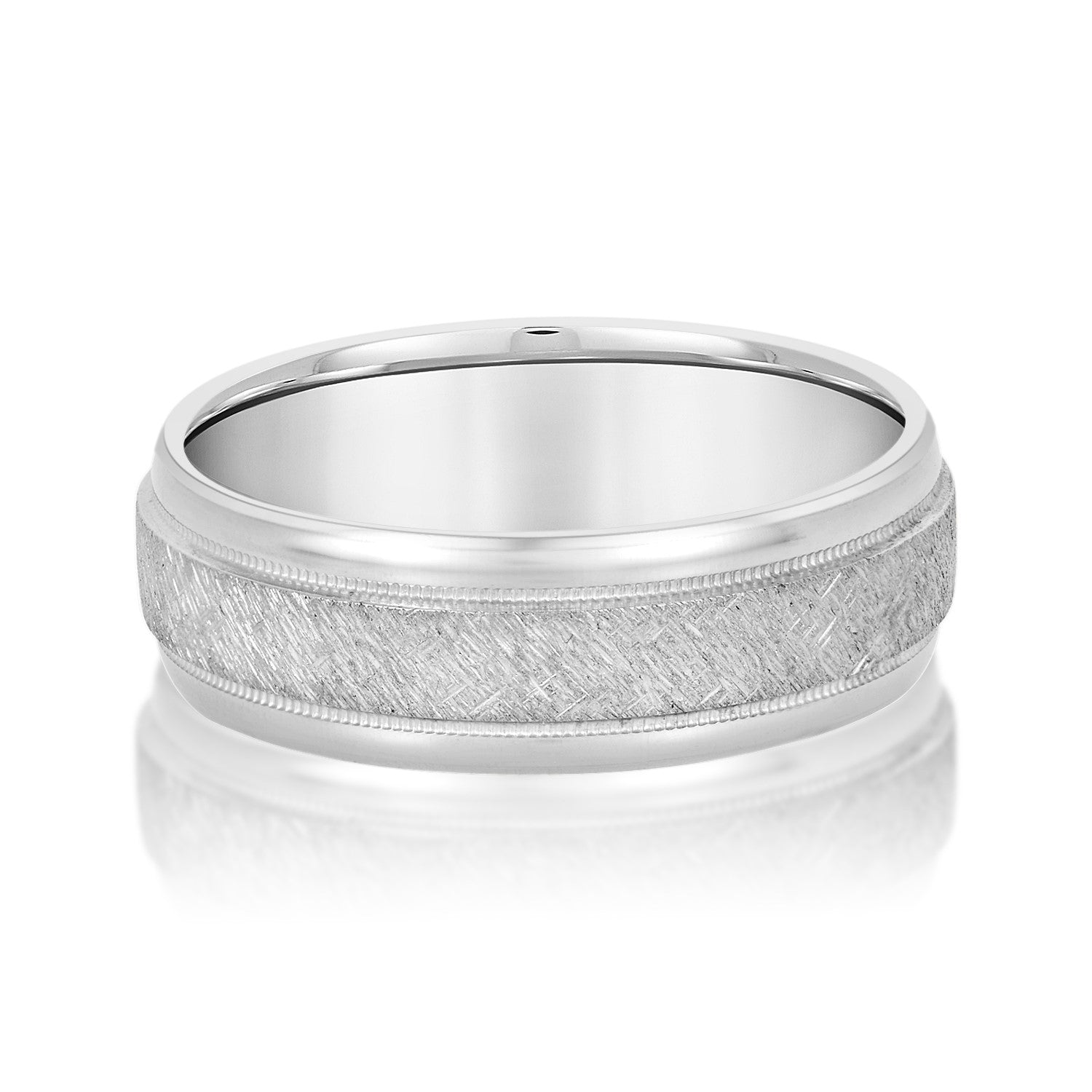 Men's Scratch-Finish Milgrain Wedding Band-VIRABYANI